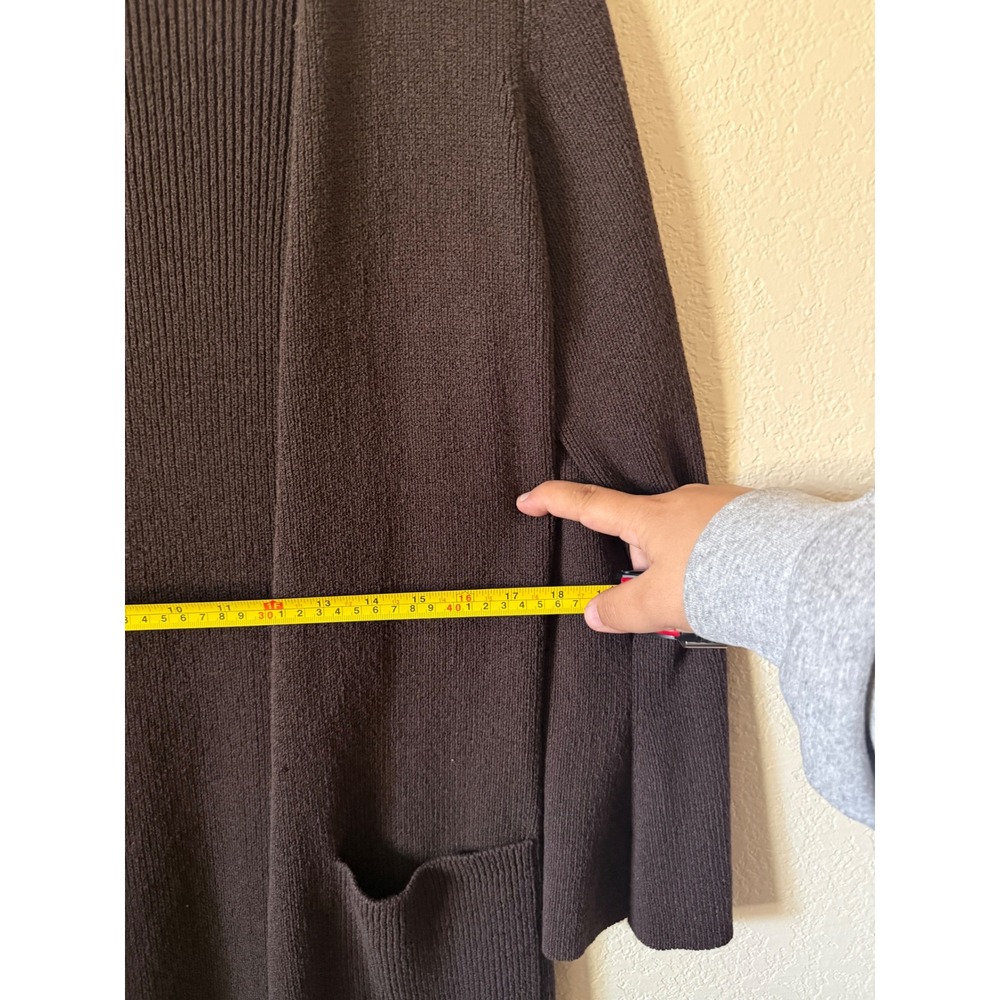 Max Studio Brown Longline Duster Cardigan Open Front Pocket Sweater Womens Large - Picture 3 of 5